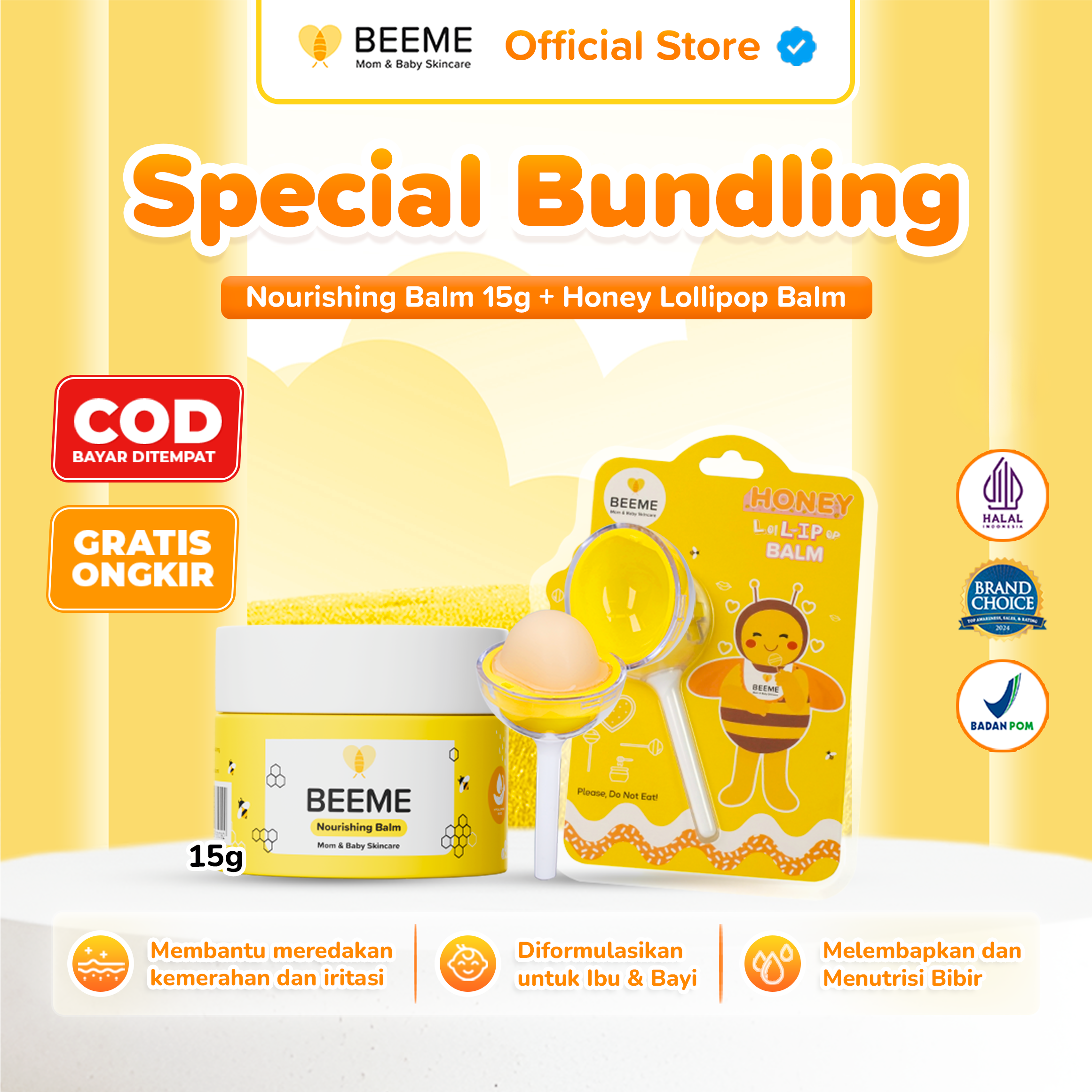 Paket Beeme Nourishing Balm 15g + Honey Lollipop Balm 7g