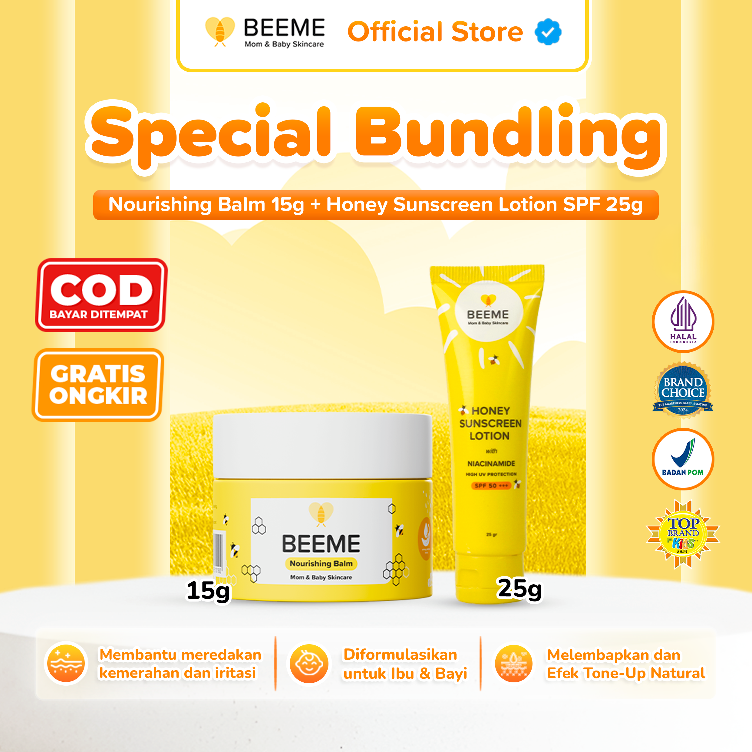 Paket Beeme Nourishing Balm + Honey Sunscreen Lotion SPF 50+++ with Niacinamide 25g | Skincare Mom and Baby