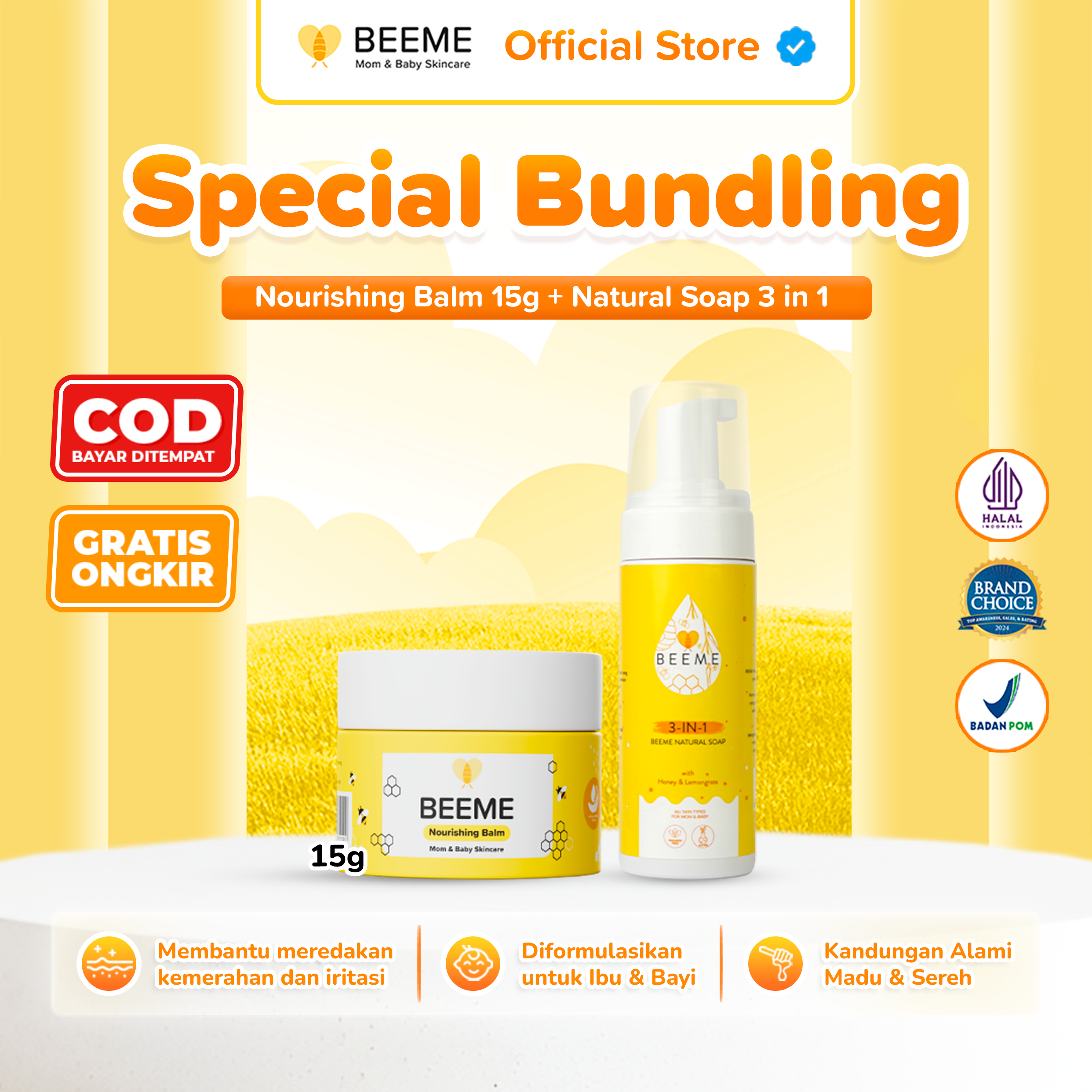 Paket Beeme Nourishing Balm 15g + Natural Soap 3 in 1 100ml