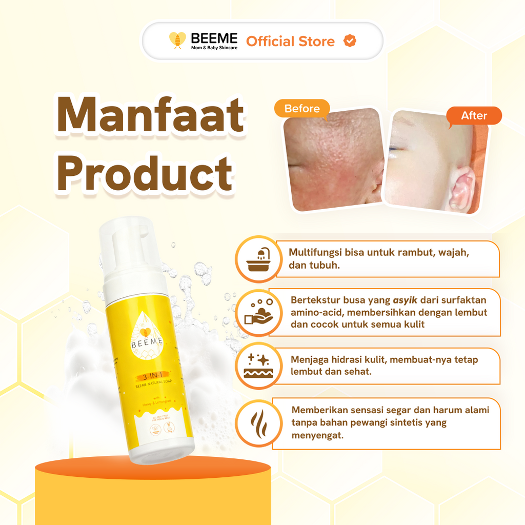 Paket Bundling (2pcs) Beeme Natural Soap 3 in 1 with Honey & Lemongrass