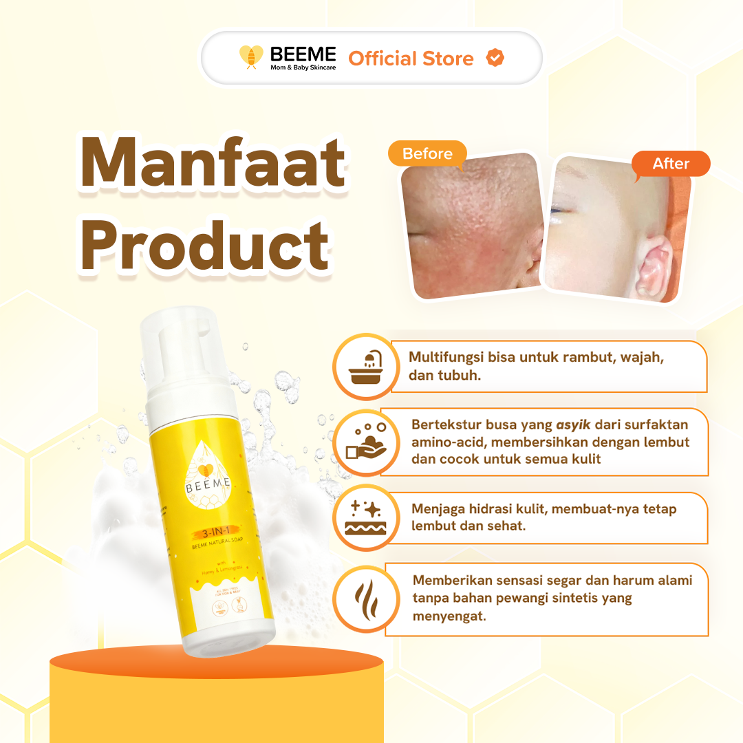 Paket Bundling (2pcs) Beeme Natural Soap 3 in 1 with Honey & Lemongrass