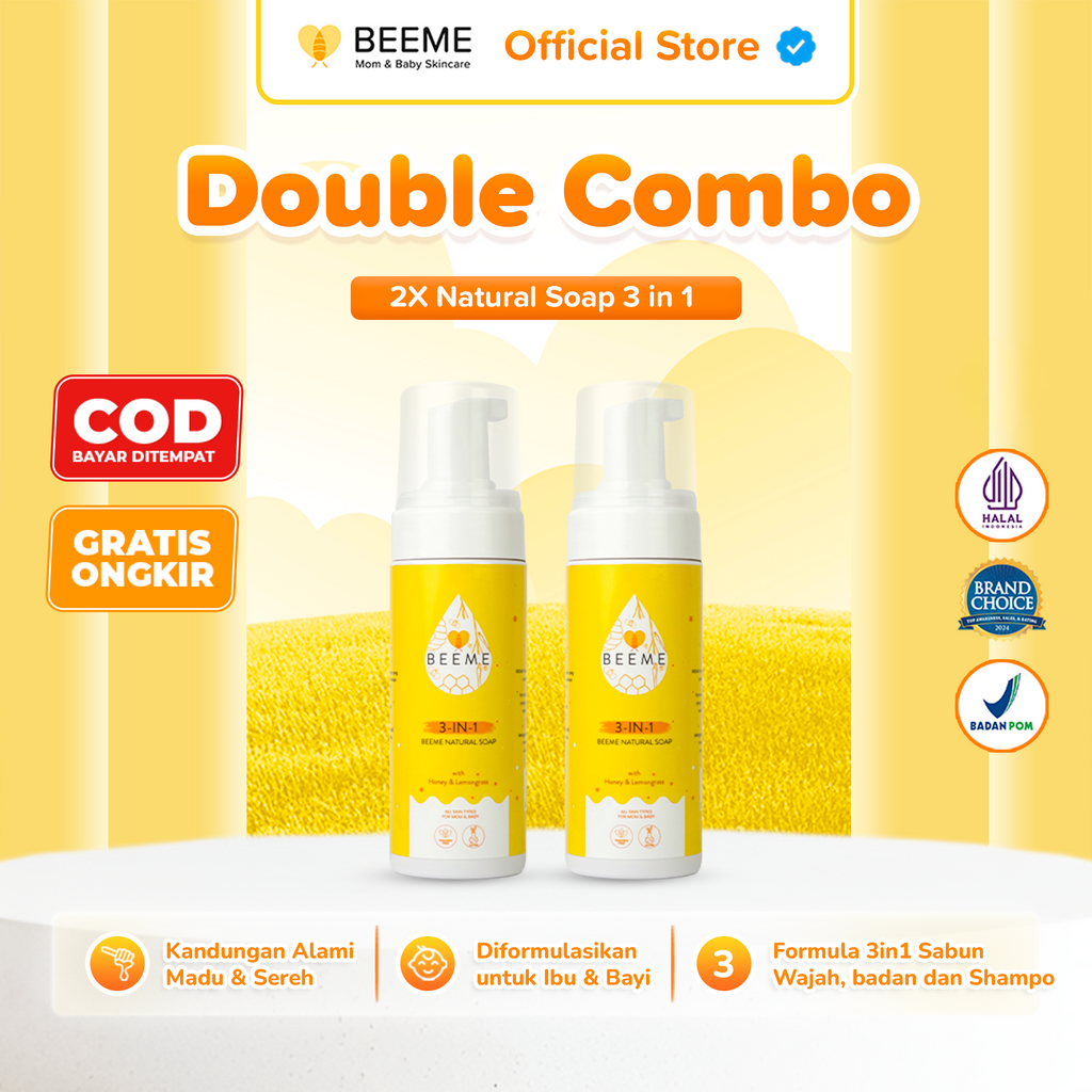 Paket Bundling (2pcs) Beeme Natural Soap 3 in 1 with Honey & Lemongrass