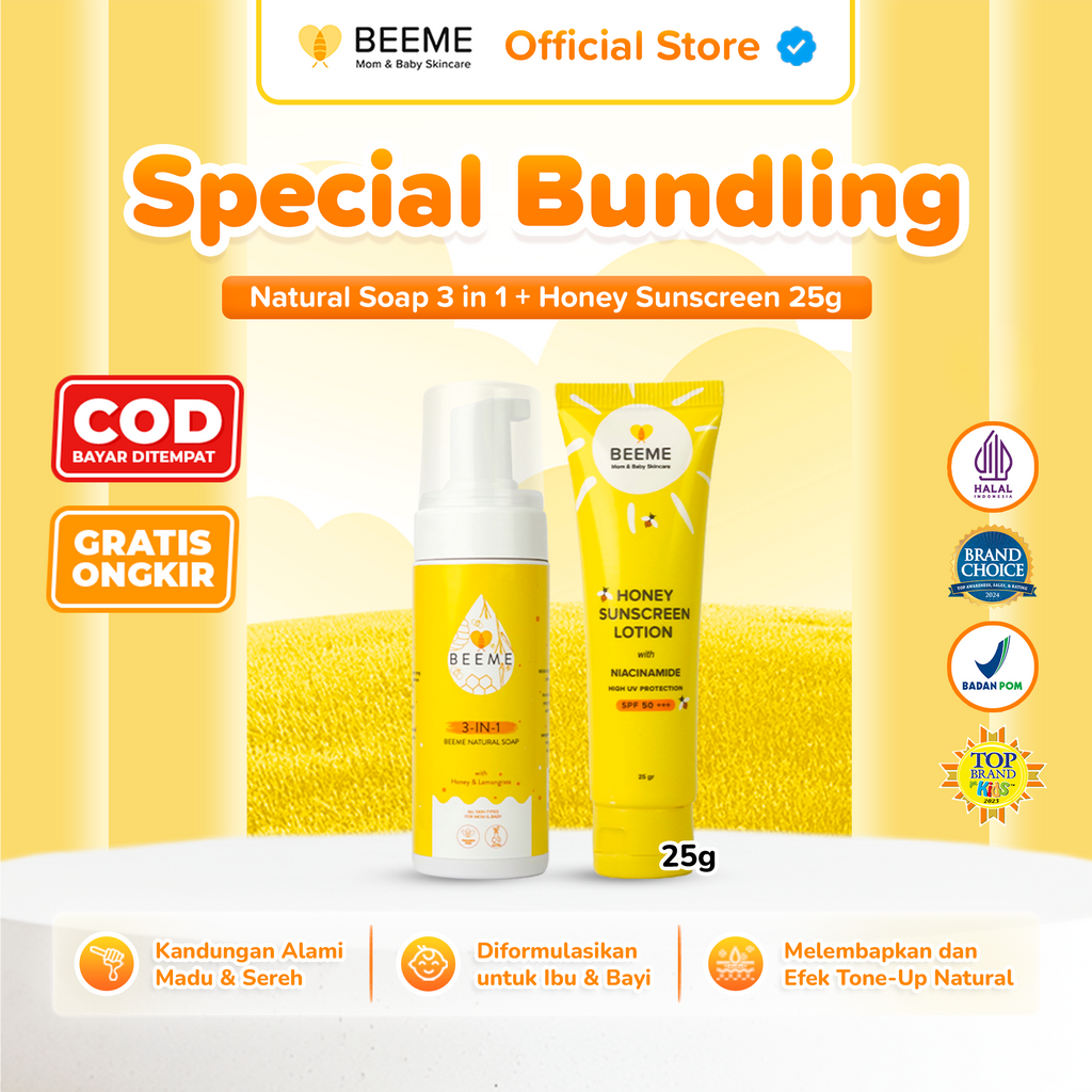 Paket Beeme Natural Soap 3 in 1 + Honey Sunscreen Lotion SPF 50+++ 25g